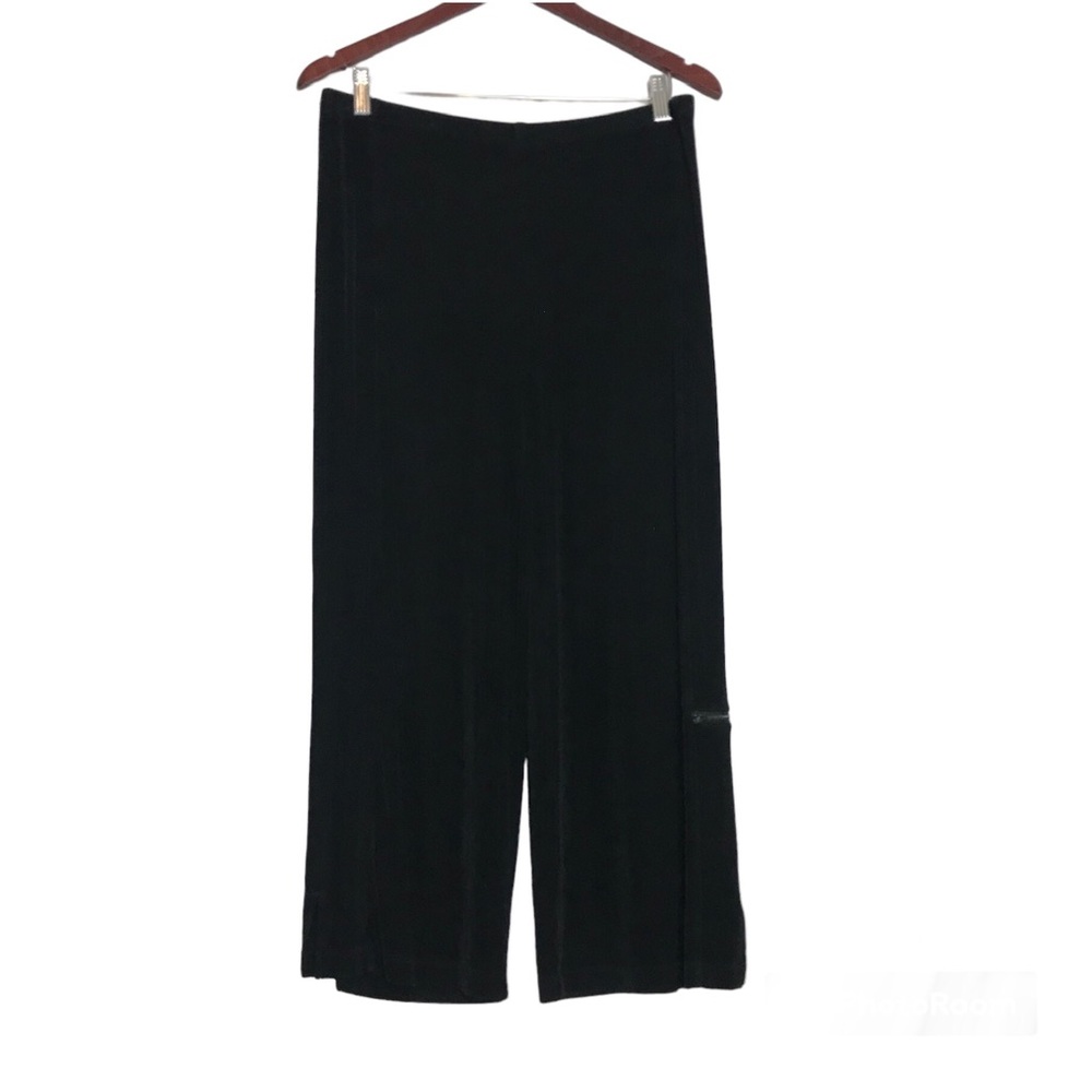 Chico’s Travelers Black Slinky Wide Leg Pull On Cropped Pants Womens Size 2 L